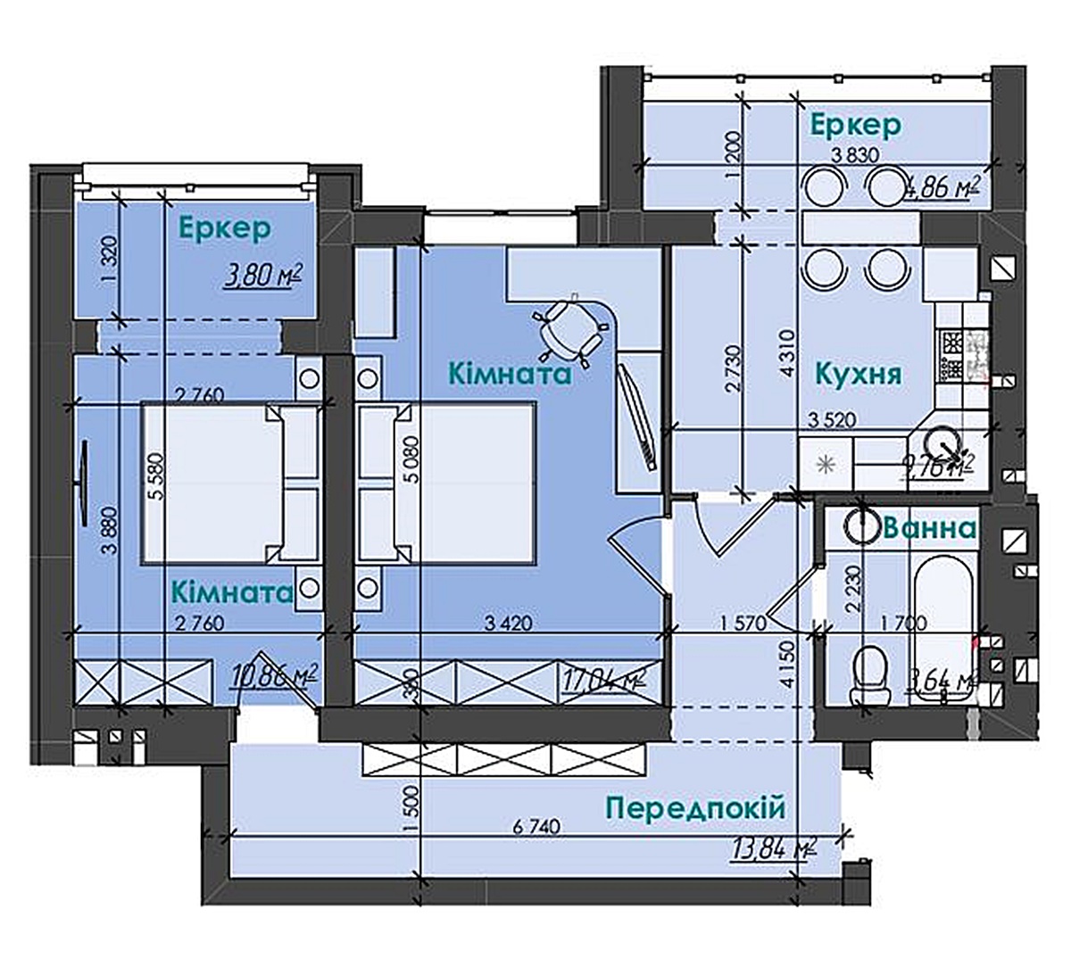 ЖК Like Home вариант планировки двухкомнатной квартиры