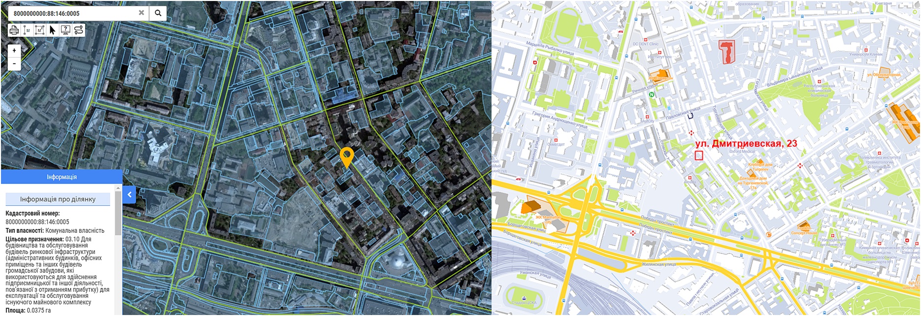 Реконструкция по ул. Дмитриевская, 23 данные кадастра и на карте