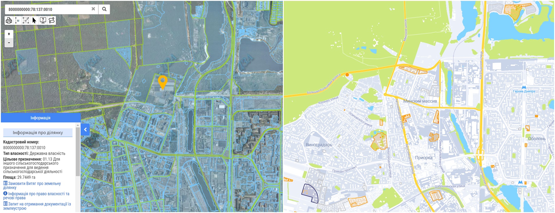 Проект нового микрорайона по ул. Вышгородская, 150 данные кадастра и на карте