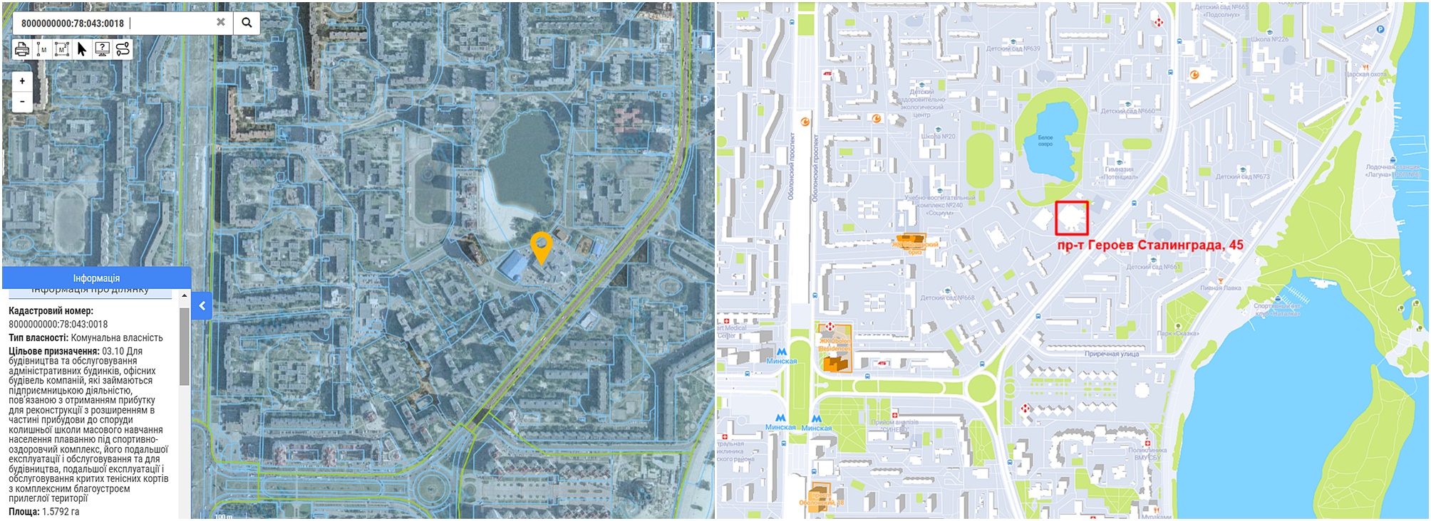 Реконструкция на просп. Героев Сталинграда, 45 данные кадастра и на карте