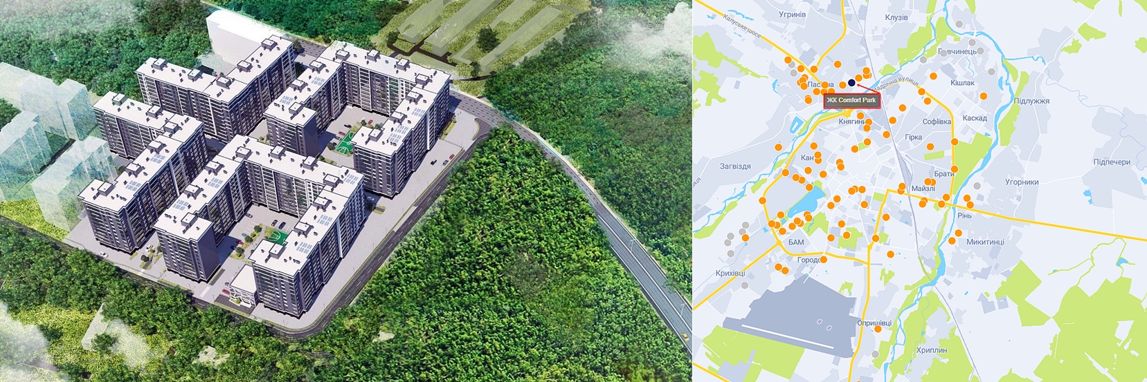 ЖК Comfort Park візуалізація і на карті